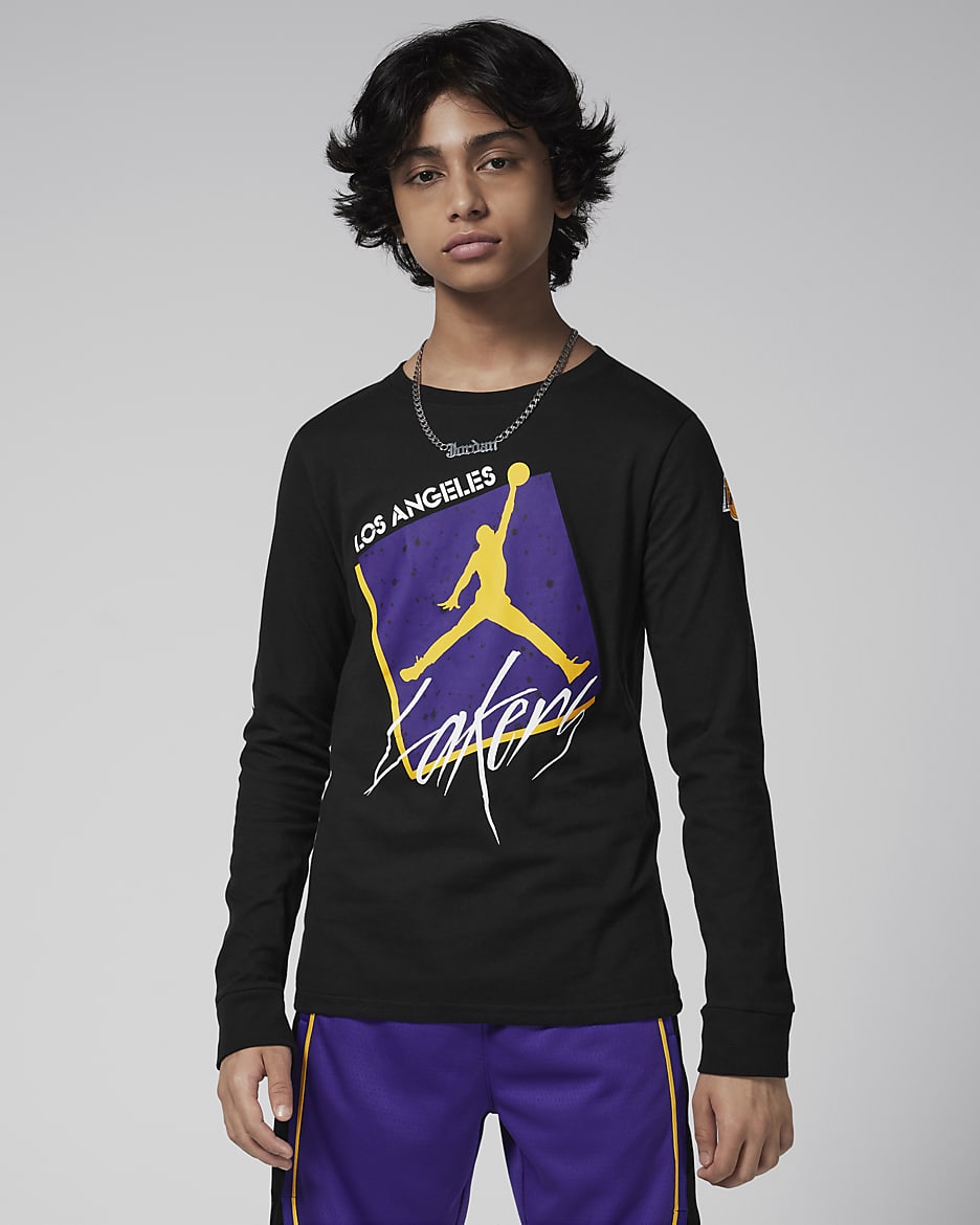 Los Angeles Lakers Courtside Statement Edition Older Kids Boys Jordan Max90 NBA Long Sleeve T Shirt